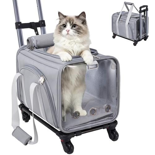 Soft Cat Carrier with Detachable Wheels Expandable - Dog Carrier Foldable Pet Carrier for Cats and Dogs for Travel Outdoor Camping Indoor