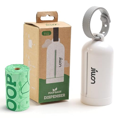 JIWON Dog Poop Bag Dispenser with 100% Compostable Refill Roll, Thick & Leakproof, Plant-Based, Fits Any Leash, 1 Dispenser and 15 Bags (1 Roll), Unscented - style: Dispenser