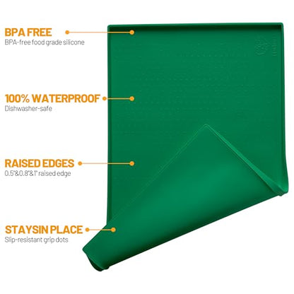Hubulk Dog Feeding Mat,100% Waterproof Food Grade Silicone Pet Food and Water Bowl Placemat,Dishwasher, High Raised Edge to Prevent Spills,Nonslip Tray to Stop Messes on Floor（28"x18"x0.8",Hunter ） - color: Hunter green, size: 28"l X 18"w