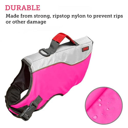 Water Float Dog Flotation Life Jacket Vest, Swimming Float Aid with Safety Handle, Adjustable Comfortable Durable Preserver High Buoyancy Coat (Pink, XX-Small) - color: Pink, size: XX-Small