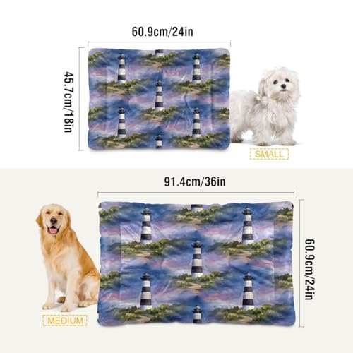 Lighthouse Pattern Pet Bed Mat for Dogs and Cats, Soft Washable Crate Pad with Non-Slip Bottom, Cozy Bed Cushion for Small Medium Large Pets, 24x36 Inch - size: Medium
