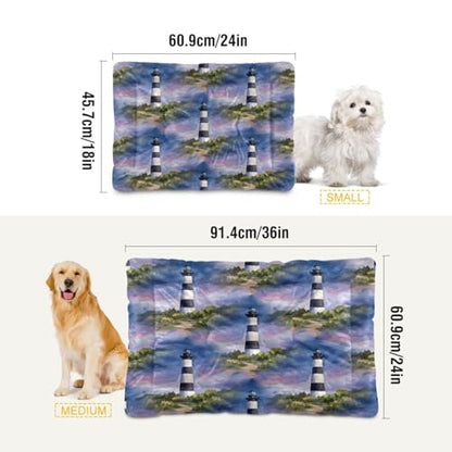 Lighthouse Pattern Pet Bed Mat for Dogs and Cats, Soft Washable Crate Pad with Non-Slip Bottom, Cozy Bed Cushion for Small Medium Large Pets, 18x24 Inch - size: Small