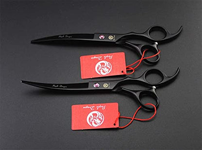 Purple Dragon Professional 7.0 inch 4PCS Pet Grooming Scissors Kit Japan Premium Steel Straight, Curved & Thinning Blade Dog Hair Cutting Shears Set with Case - color: Matte Black