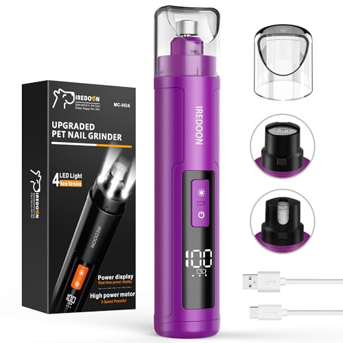 Dog Nail Grinder Upgraded - Professional 3-Speed Super Quiet and Low Vibration Electric Pet Nail Grinder with 4 LED Lights - Painless Paws Grooming & Smoothing for Small to Large Dogs (Purple) - color: Purple