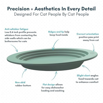 EcoLeo Whisker Friendly Cat Food Dish, Platinum Silicone, LFGB Certified Non-Toxic, Anti Whisker Fatigue, Low Profile, Shallow, Non Slip, Cat Dog Kitten Feeding Dish_Green - color: Sage