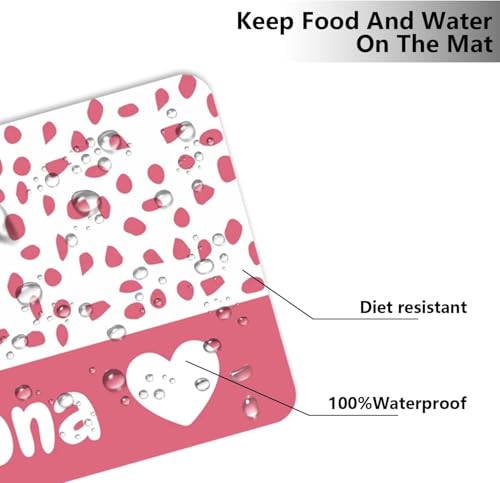 Personalized Dog & Cat Food Mat with Name Waterproof PU Pet Bowl Mat Non-Slip Rubber Bottom Easy Clean Available in(24"×16", 30"×20", 36"×24") | Pet Feeding Mat for Food & Water (Pink Love) - color: Pink love