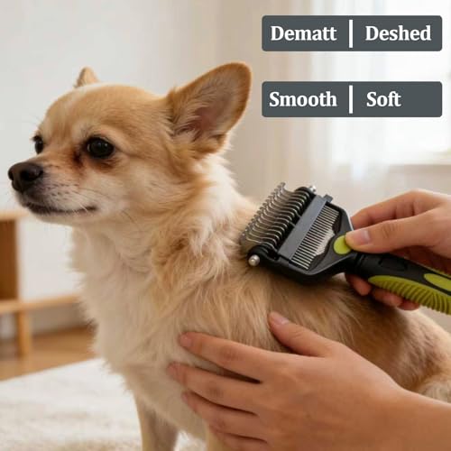 3-in-1 Pet Grooming Comb Dematting Tool - Double Sided Shedding, Dematting Undercoat Rake for Dogs and Cats, Grooming Brush with Stainless Steel Teeth, Detangler Comb for Matted Fur Removal
