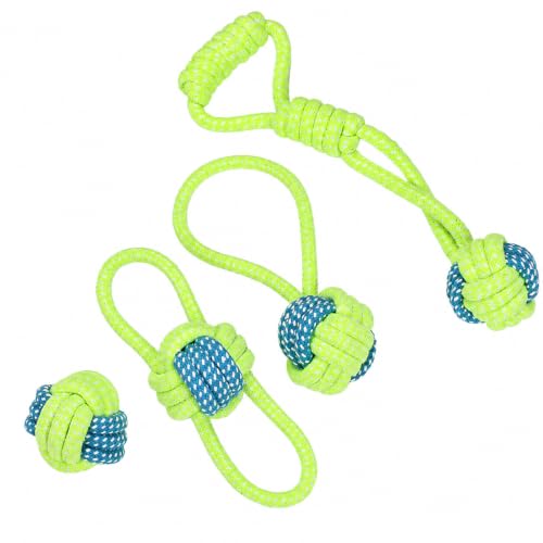 Durable Cotton Rope Dog Toys 7 Piece Set, Tough Chew Knot Balls for Teeth Cleaning, Interactive Tug and Fetch Toys for Small Medium Large Dogs, Indoor Outdoor Play - color: Fruit green 4-piece set