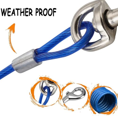 12 Foot Pet Coiled Tie Out Cable - Blue - Retracts Easily and Quickly to Avoid Tangles - style: Coiled Leash