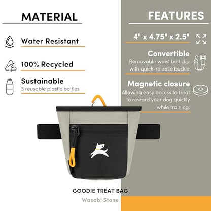 OllyDog, Goodie Treat Bag, Dog Treat Training Pouch | Magnetic Closure | 3 Ways to Wear | Hands-Free Waist Belt | Water-Resistant Recycled Vegan Fabric (Wasabi Stone) - color: Wasabi Stone