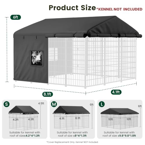 PawGiant Dog Kennel Cover Replacement, Full Coverage Waterproof Tarp for 10x10x6ft Dog Crate with 600D Oxford Fabric, 8 Transparent Window for Enclosure Outside, Large - size: Large
