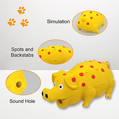 Andiker Dog Squeaky Toy, Dots Latex Dogs Chew Toys with a Oinks Sound Squeaker Grunting Pig Dog Toy Durable Self Play 8" Dogs Squeeze Toy for Dental Biting Chasing to Kill Boring Time (Yellow) - color: yellow
