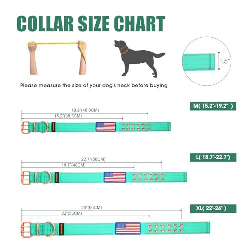 Heavy Duty Tactical Dog Collar with Neoprene Padded and Metal Buckle, Reflective Nylon for Medium to Large Dogs(Teal, Medium) - color: Teal, size: Medium (Pack of 1)