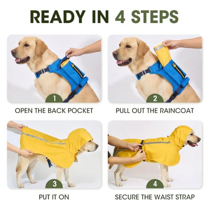 2-in-1 Dog Harness with Built-in Raincoat, Waterproof Packable Dog Rain Jacket, Reflective Adjustable Dog Rain Coat with Leash Portal, Royal Blue Harness/Bright Yellow Raincoat, Medium - color: Royal Blue Harness / Bright Yellow Raincoat, size: Medium