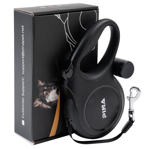 PINA Upgraded Retractable Dog Leash, 26 ft Dog Leash for Small Medium Large Dogs Up to 110lbs, Heavy Duty Reflective Nylon Tape 360° Tangle-Free, with Anti-Slip Handle, One-Handed Brake, Pause, Lock - color: Black