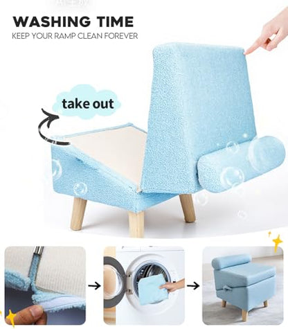 Dog Ramp for Small Dogs and Cats – 2-in-1 Dog Ramp for Couch and Low Bed, 16.5'' Foldable Wooden Pet Ramp, Sturdy Multi-Use Split Ottoman Design, Light Blue - color: Light Blue