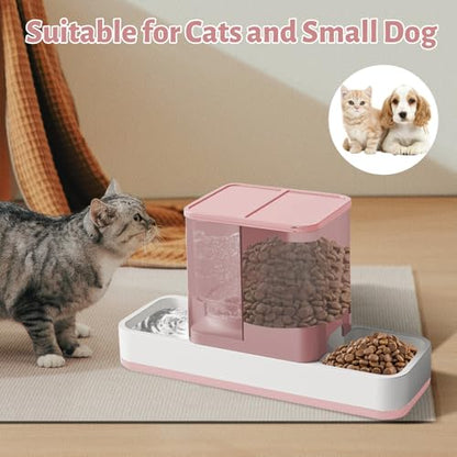 Yummy Sam Automatic Small Pet Feeder and Water Dispenser, 2 in 1 Gravity Cat Auto Pet Feeder and Waterer Set Feeder Dish for Small Medium Pets Dog Puppy Kitten (Pink) - color: Pink