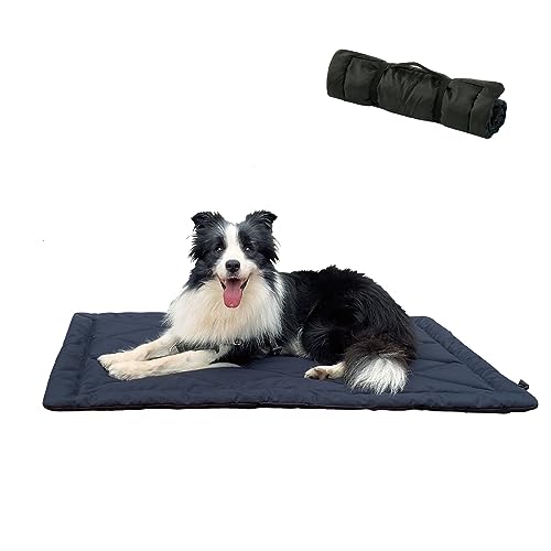 Travel Dog Bed, Portable Waterproof Anti-Slip Dog Camping Bed Mat with Carry Handles for cat or Other pet, Machine Washable, 36 * 23” Dark Blue - size: Medium