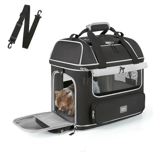 Expandable Cat Dog Carrier: NOBLE DUCK Soft-Sided Pet Carrier Airline Approved Large Small Medium Collapsible Portable Travel Up to 25 Lbs Black - color: 1-Black, size: Medium