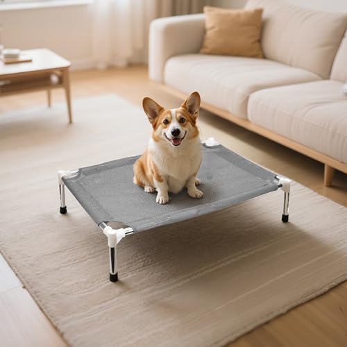 Makerfire Outdoor Elevated Dog Bed, Dog Cots Beds for Small Dogs, Indoor & Outdoor Cooling Raised Pet Bed with Skid-Resistant Feet, Breathable Mesh Fabric (26''L x 19.5''W x 6.4" H) - color: Grey-M-2
