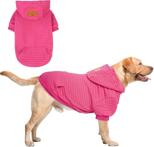 BEAUTYZOO Medium Dog Hoodie Sweater with Pockets, Dog Clothes for Small Medium Dogs Boy Girl, Waffle-Like Laminated Cotton Pet Coats with Hat and Leash Hole, Rose Pink XL - color: Rose Pink, size: XL (Back: 24",Chest: 34", Neck: 21")