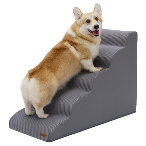 Lesure Dog Stairs for High Bed Pet Steps Ramp for Small Dogs with CertiPUR-US Certified Foam with Non-Slip Bottom, Grey, 5 Steps - color: Grey, size: 5-Step (H: 22.8IN)