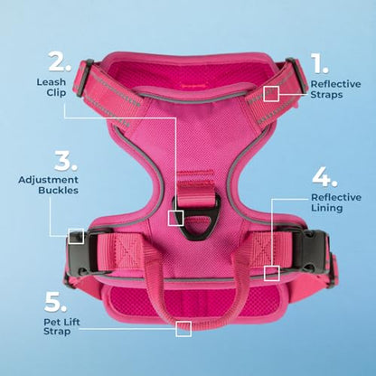 Voyager Dog Harness Dual Leash Attachment No-Pull Control Adjustable Soft but Strong Pet Harness for Medium and Large Dogs with 3M Reflective Technology, Fuchsia Nylon, S (Chest: 16-20") - color: Fuchsia Nylon, size: S (Chest: 16 - 20")