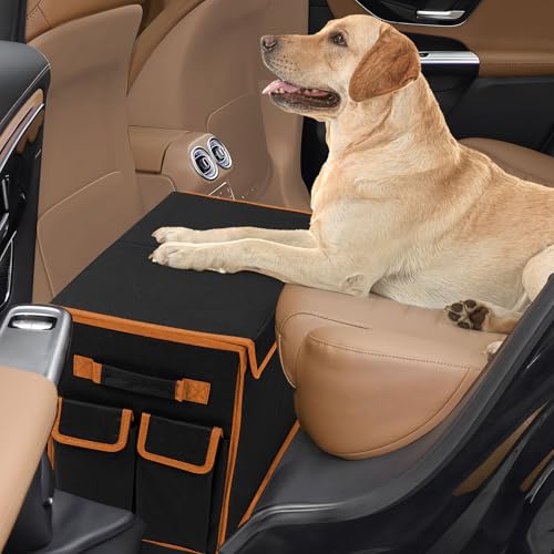 Back Seat Extender for Dogs up to 200lbs, Backseat Extender with Storage Pockets, Collapsible Dog Car Front Seat Extender for Travel - color: Orange