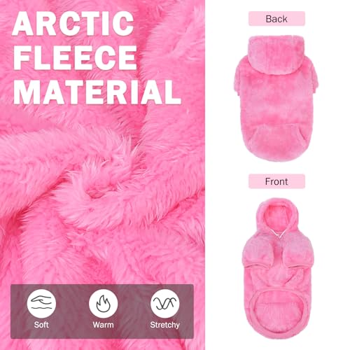 SCENEREAL Fleece Dog Sweaters Hoodie for Small Medium Large Dogs Girls Boys, Plush Fuzzy Dog Clothes Hoodies with Leash Hole, Winter/Fall Puppy Cold Weather Coat, Sherpa Hooded Sweatshirt, Rose Red S - color: Rose red, size: Small