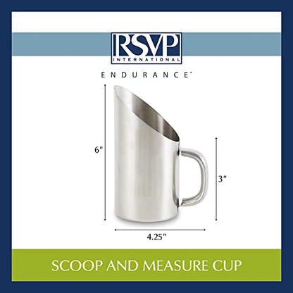 RSVP International Endurance Kitchen Collection Measuring Tools, Dishwasher Safe, Scoop & Measure, Stainless Steel - size: 1.5 cups Scoop (Pack of 1)