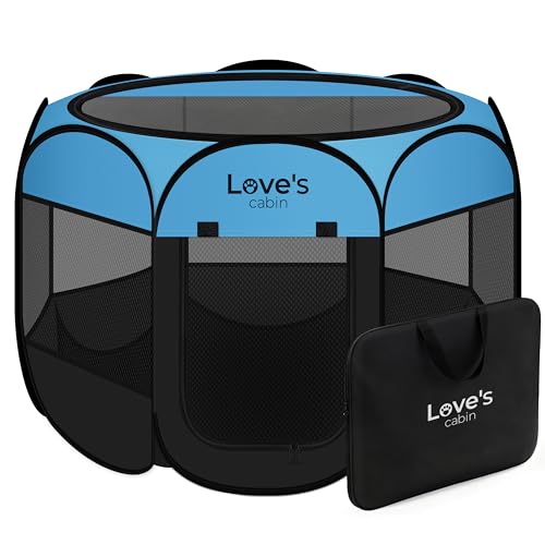 Love's cabin Pet Puppy Dog Playpen, Large Dog Tent Crates Cage Indoor/Outdoor, Portable Playpen for Cat, Foldable Pop Up Dog Kennel Playpen with Carring Case, Removable Zipper Top, Blue - color: Blue, size: 38.0"L x 38.0"W x 23.0"H