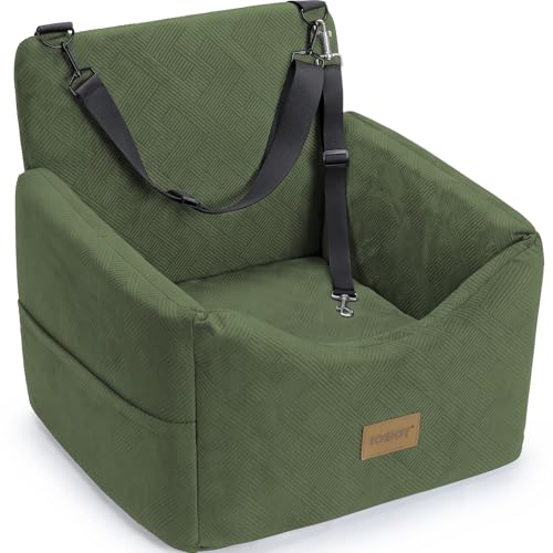 JOEJOY Dog Car Seats for Small Medium Dogs Under 35lbs, Dog Booster Seat with Detachable Washable Cover and Cushion, Memory Foam Pet Car Seat with Safety Belt and Storage Pockets (GN) - color: Green, size: Small/Medium