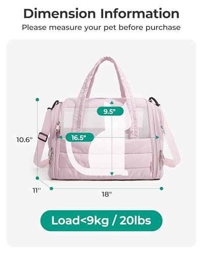 BAGSMART Cat Carrier: Soft-Sided Pet Carrier for Small Medium Cats Dogs Puppy Quilted Collapsible Puffy Travel Bag Up to 20 Lbs Sage Green - color: Sage Green, size: 18.1"L x 11.0"W x 11.0"H