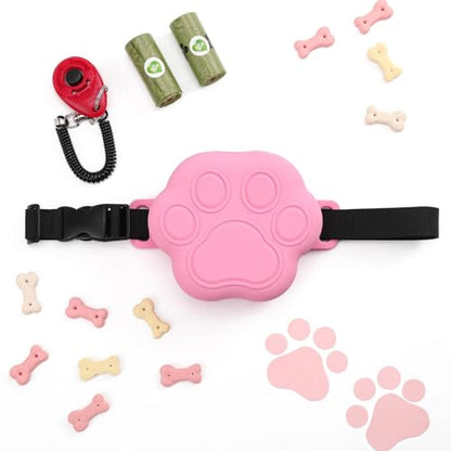 Dog Treat Pouch with Training Clicker and 2 Poop Bags, 1.8 Cup Small Sealable Zipper Silicone Fanny Pack with Waist Belt, Pet Puppy Training & Walking Essentials (Pink) - color: Pink