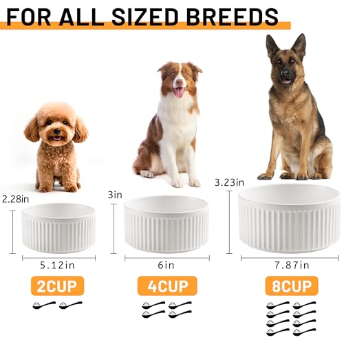 Non-Slip Ceramic Dog Bowls,8" Dog Food and Water Bowl Set with Silicone Base, 64oz/8cups Weighted Flip-Proof Pet Feeding Bowl for Medium and Large Dogs (Large,White) - color: White, size: 8 Cups