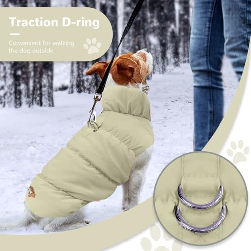ABRRLO Winter Warm Dog Jacket for Small Medium Dogs Cat Cold Weather Coats with Harness Paded Dogs Fleece Vest Waterproof Windproof Dog Snow Jacket Pet Puppy Clothes (Khaki,XS) - color: Khaki, size: X-Small