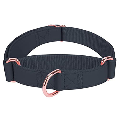 Soft Leather Martingale Dog Collar - Adjustable Rose Gold Limited Slip Collars [Easy to Clean], Stylish Durable Heavy Duty Nylon No Pull Training Collar for Small Medium Large Dogs S Black - color: Black, size: S (Neck 10"-15", Width 4/5")