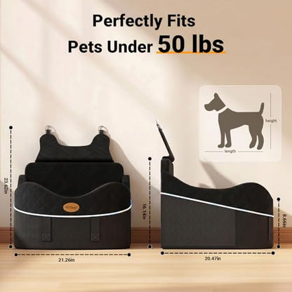 【Breezy Cooling】 PetDance Dog Car Seat for Medium & Small Dogs Up to 50 lbs, Brake Stabilized Pet Travel Seat with 30% Extra Spacious, Anti-Slip Base, Premium Matte Black - color: Premium Matte Black