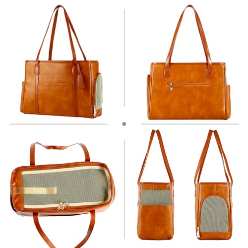 Stylish Dog Purse Carrier, Leather Pet Carrier Bag for Small Dogs Cats Puppy, Airline Approved Soft-Sided Carrier Brown - color: Brown