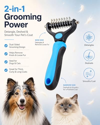 Double-Sided Pet Grooming Tool pro Brush for Deshedding Dog Brush Removes Tangles Knots and Loose Fur Long Haired Pet Brushes Comb for Dogs & Cats Pets Hair Remover Shedding(2pcRed(L)) - color: 2pcRed(L)