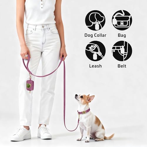 Didog Stylish Dog Poop Bag Holder for Leash, Easy-Pull and Colorful PU Leather Dog Poop Bag Dispenser with Metal Clip, Includes 1 Roll Pet Waste Bag for Daily Walking,Purple - color: Purple