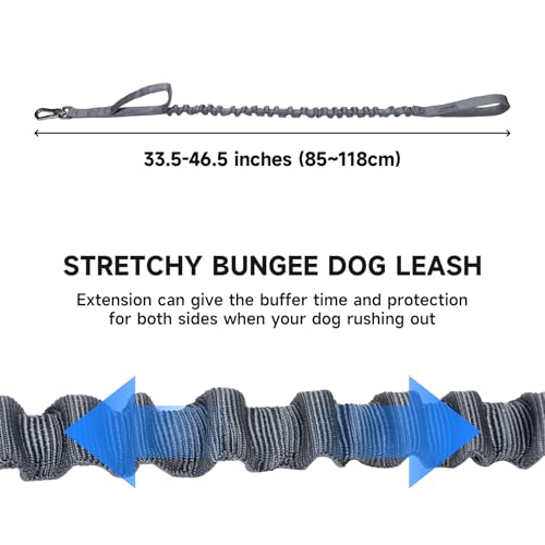EXCELLENT ELITE SPANKER Military Bungee Dog Leash Elastic Leads Rope with 2 Padded Control Handle for Medium and Small Dogs (Grey) - color: Grey