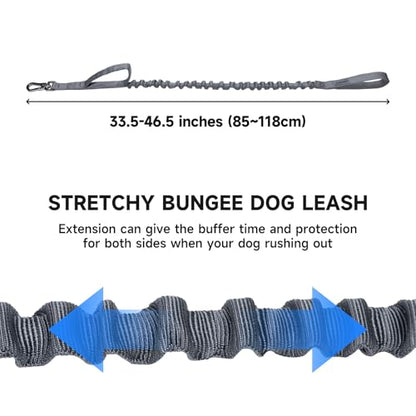 EXCELLENT ELITE SPANKER Military Bungee Dog Leash Elastic Leads Rope with 2 Padded Control Handle for Medium and Small Dogs (Grey) - color: Grey