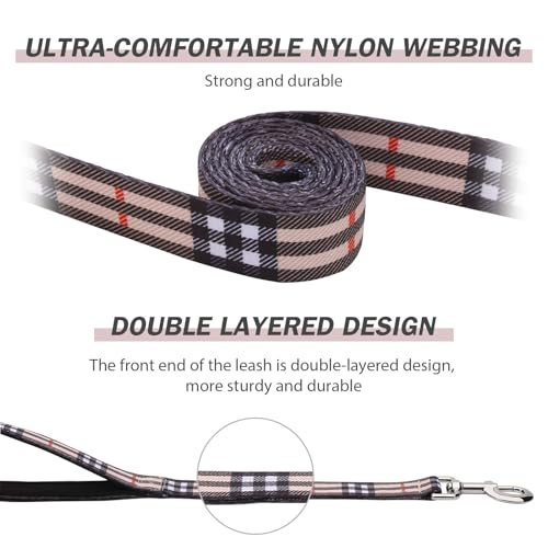 Hikiko 6 Foot Double Handle Small Dog Leash, Padded Pet Leash Traffic Handles for Walking Training (Beige Plaid, 6ft) - color: Beige Plaid, size: 3/4 in x 6 ft