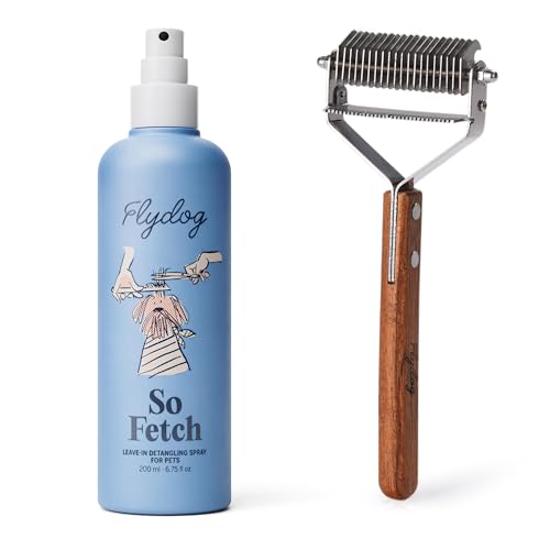 FlyDog Detangler Combo for Dogs & Cats – Leave-in Hair Detangler Spray for Tangle-Free Grooming & Tailored Comb for Dematting & Deshedding | Coat Conditioner | Deodorizing & Long-Lasting Freshness