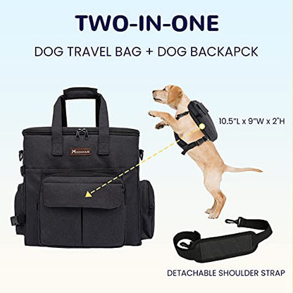 Modoker Dog Travel Bag with 2 Collapsible Dog Bowls, 1 Dog Backpack, Airline Approved Pet Travel BagOrganizer for Supplies & Accessories, 2 Travel Dog Food Container, Black - color: Sleek Black