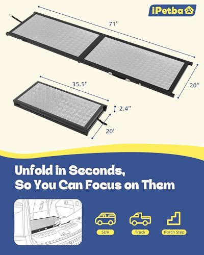 XLarge Dog Ramp for Car, SUV & Truck 71" – Joint & Spine Relief, Anti-Slip Surface, Heavy-Duty, Stable, Up to 200 lbs - size: for Car-Large
