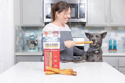 Wild Eats Salmon Flavor Collagen Cheek Roll Chew 10" 3pk Pig Ear Substitute | Long lasting treats and bones for medium dogs, retriever style texture, 3 per bag, satisfies natural gnawing urges daily - size: 11 Ounce (Pack of 3)