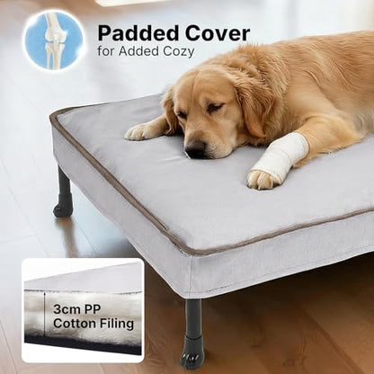 Veehoo Elevated Dog Bed with Waterproof Cushion Mat, Cooling Raised Dog Beds with Padded Top, Washable Outdoor Dog Bed, Orthopedic Pet Cot for Indoor & Outdoor, Medium Dog Bed 35.5" x 25", Dark Grey - size: 35.4"L x 25.2"W x 7.1"Th