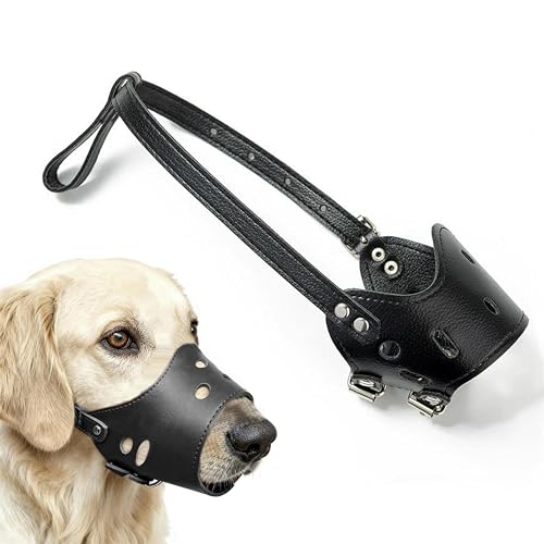 Soft PU Leather Dog Muzzles for Small Medium Large Dogs,Ajustable Breathable Dog Mouth Guard Cover to Prevent Biting Barking Chewing (Black, 4#L) - color: Black, size: 4#L